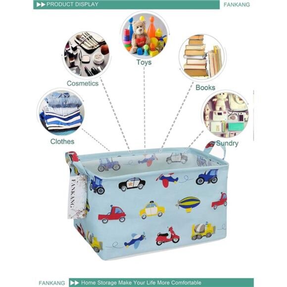 Storage Basket,Nursery Hamper Canvas Laundry Basket Foldable with Waterproof - Picture 4 of 7